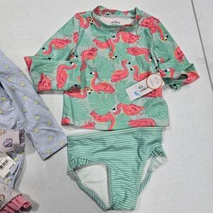 Carter's Mint Green Rash Guard Set with Pink Flamingos
